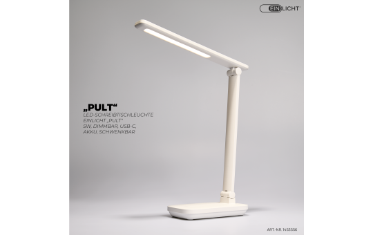 LED-Schreibtischleuchte EINLICHT ''Pult'' 5W, dimmbar, USB-C, Akku, schwenkbar