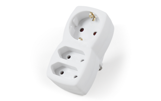 Steckdosenadapter 1x Schutzkontakt / 2x Euro, McPower, weiß