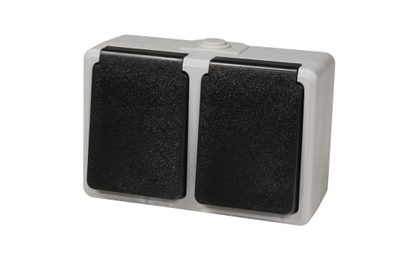Feuchtraum Doppel-Steckdose McPower ''Taff'', 250V~/16A, IP44, AP, grau