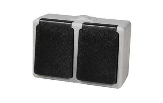 Feuchtraum Doppel-Steckdose McPower ''Taff'', 250V~/16A, IP44, AP, grau