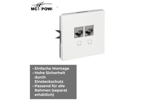 Netzwerk-Dose McPower ''Shallow'' CAT6A, UP, weiß, vollgeschirmt