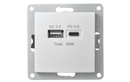USB-Ladedose McPower ''Flair'' 2-fach, USB-C, PD 3.0 20W, weiß