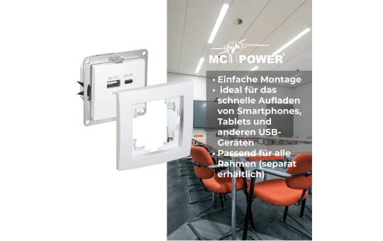 USB-Ladedose McPower ''Flair'' 2-fach, USB-C, PD 3.0 20W, weiß