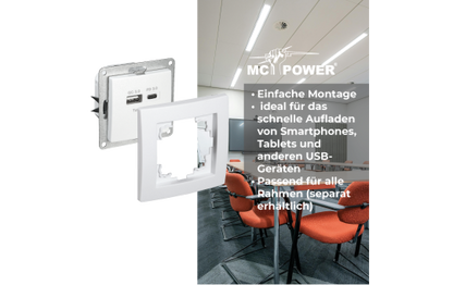 USB-Ladedose McPower ''Flair'' 2-fach, USB-C, PD 3.0 20W, weiß