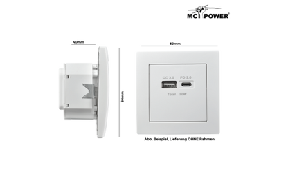 USB-Ladedose McPower ''Flair'' 2-fach, USB-C, PD 3.0 20W, weiß
